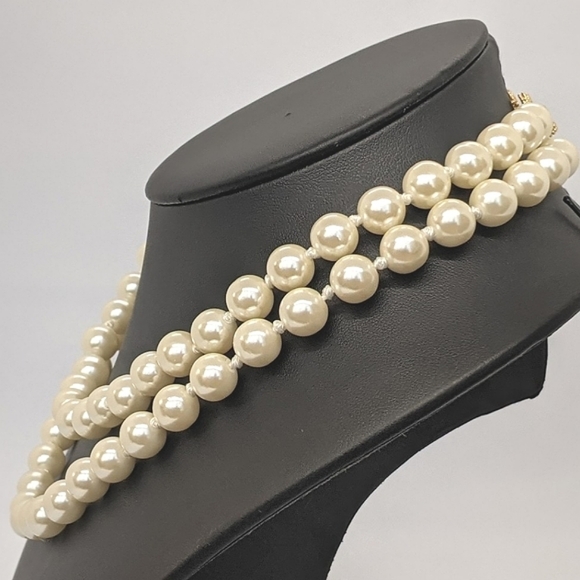 DESIGNER ERWIN PEARL VINTAGE DOUBLE STRAND FAUX PEARL FANCY CLASP CHOKER GOLD-PL - Picture 6 of 9